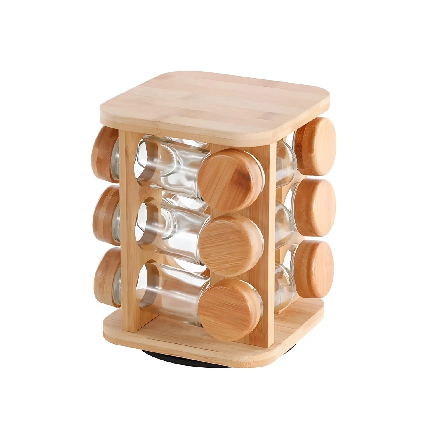Square Rotating Spice Rack - 12 Glass Jars