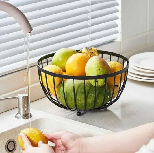 Modern Metal Basket with Wooden Base – 25 cm
