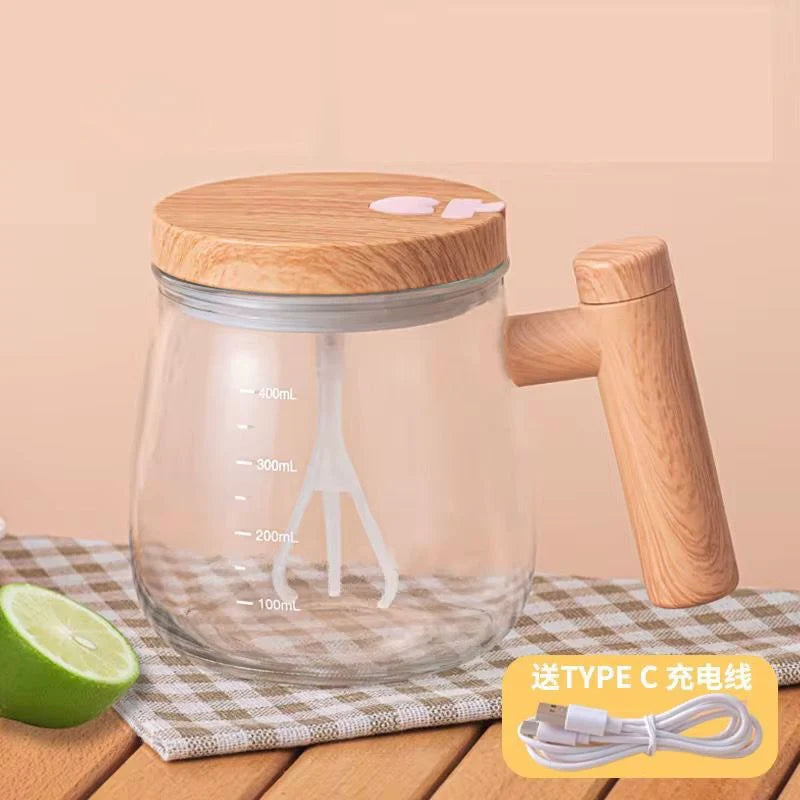 Premium Glass Mug with Built-in Rechargeable Mixer – 400ml