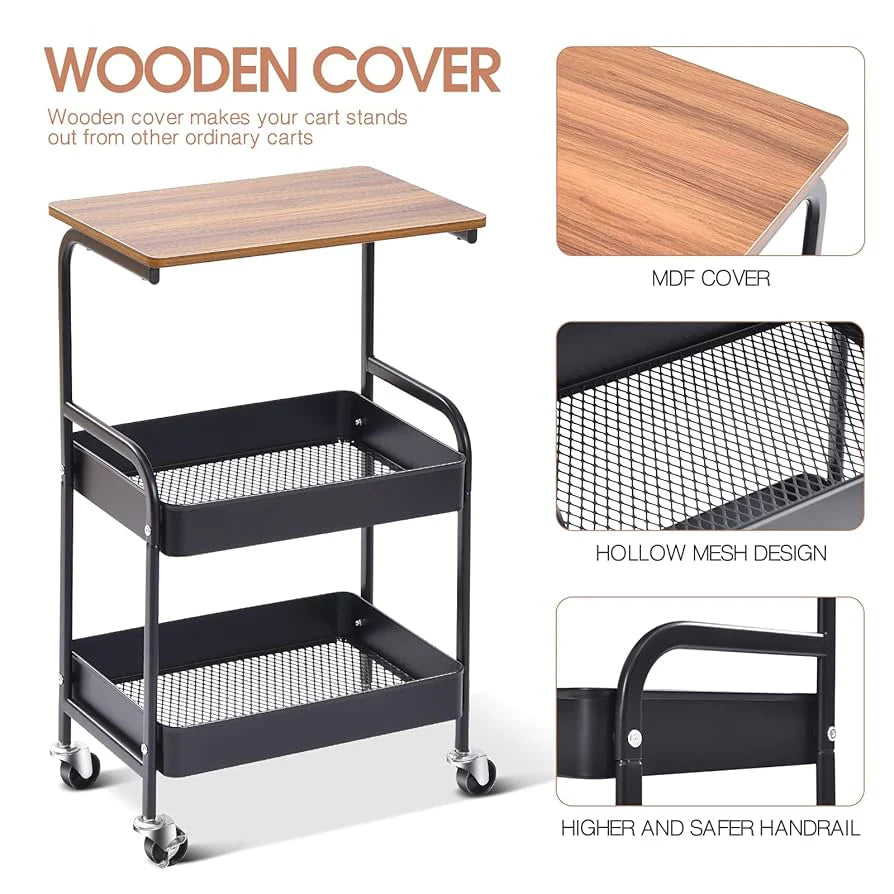 Utility Cart with Wooden Table Top