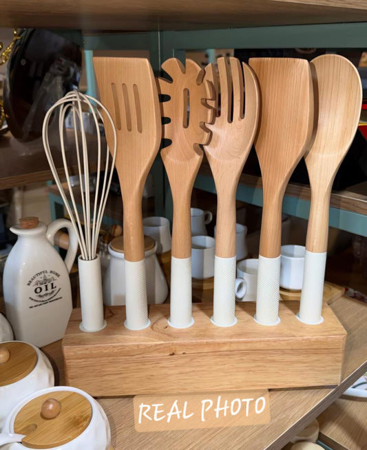 7-Piece Wooden & Silicone Kitchen Utensil Set