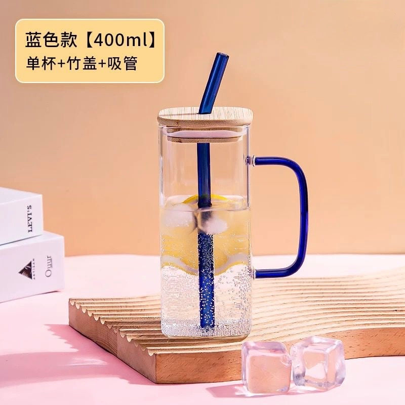Premium Thick Glass Mug with Wooden Lid – 400ml