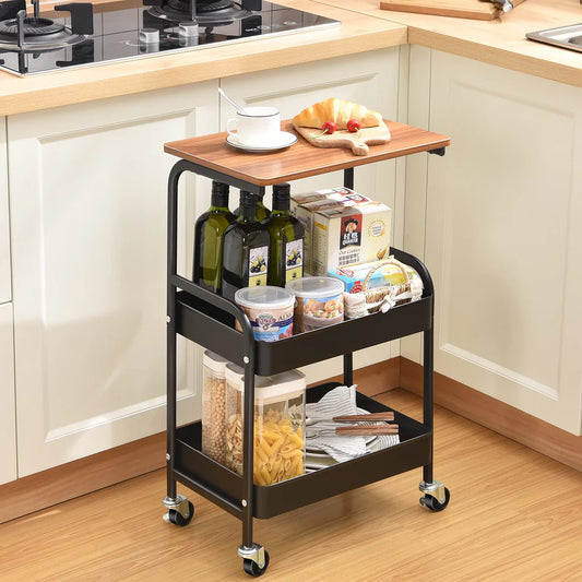 Utility Cart with Wooden Table Top