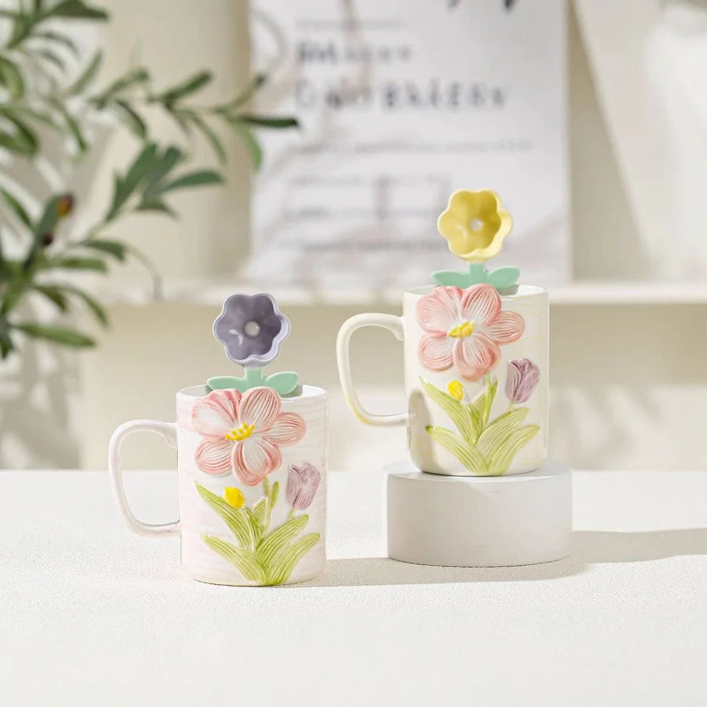Blossom Ceramic Mug with Flower Spoon