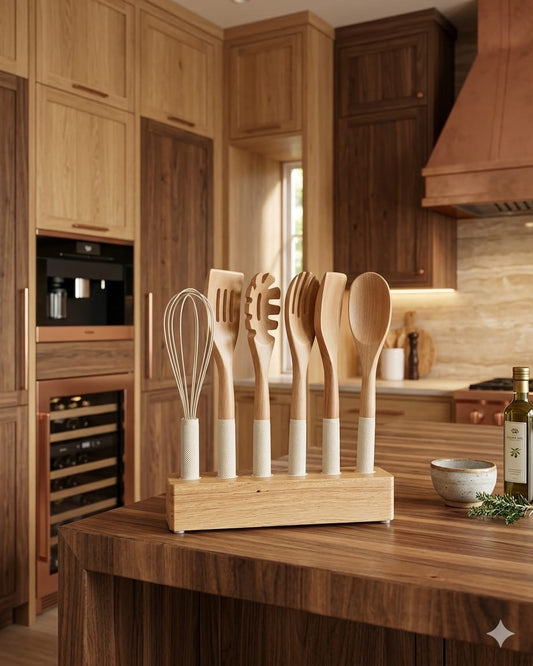 7-Piece Wooden & Silicone Kitchen Utensil Set