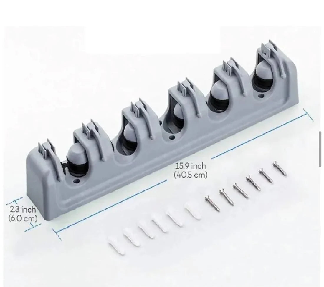 Wall-Mounted Broom & Mop Organizer Rack with 4 Slots